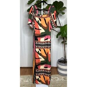 CaCay Maxi Dress Kaftan Made in Brasil Bohemian Tribal Artsy Resort Size M